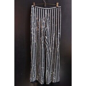 Vintage Y2K Oscar De La Renta Silk Striped Pants Sequin Black White Retro Disco